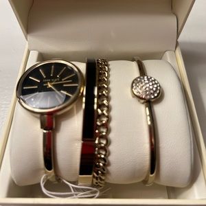 Anne Klein Ladies Gold Watch and Swarovski Crystals Bracelet Set New